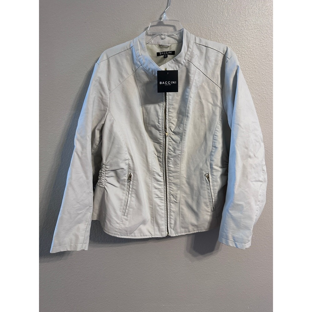 Baccini Since 1978 Beige Faux Leather Jacket Moto Style 2X New With Tags